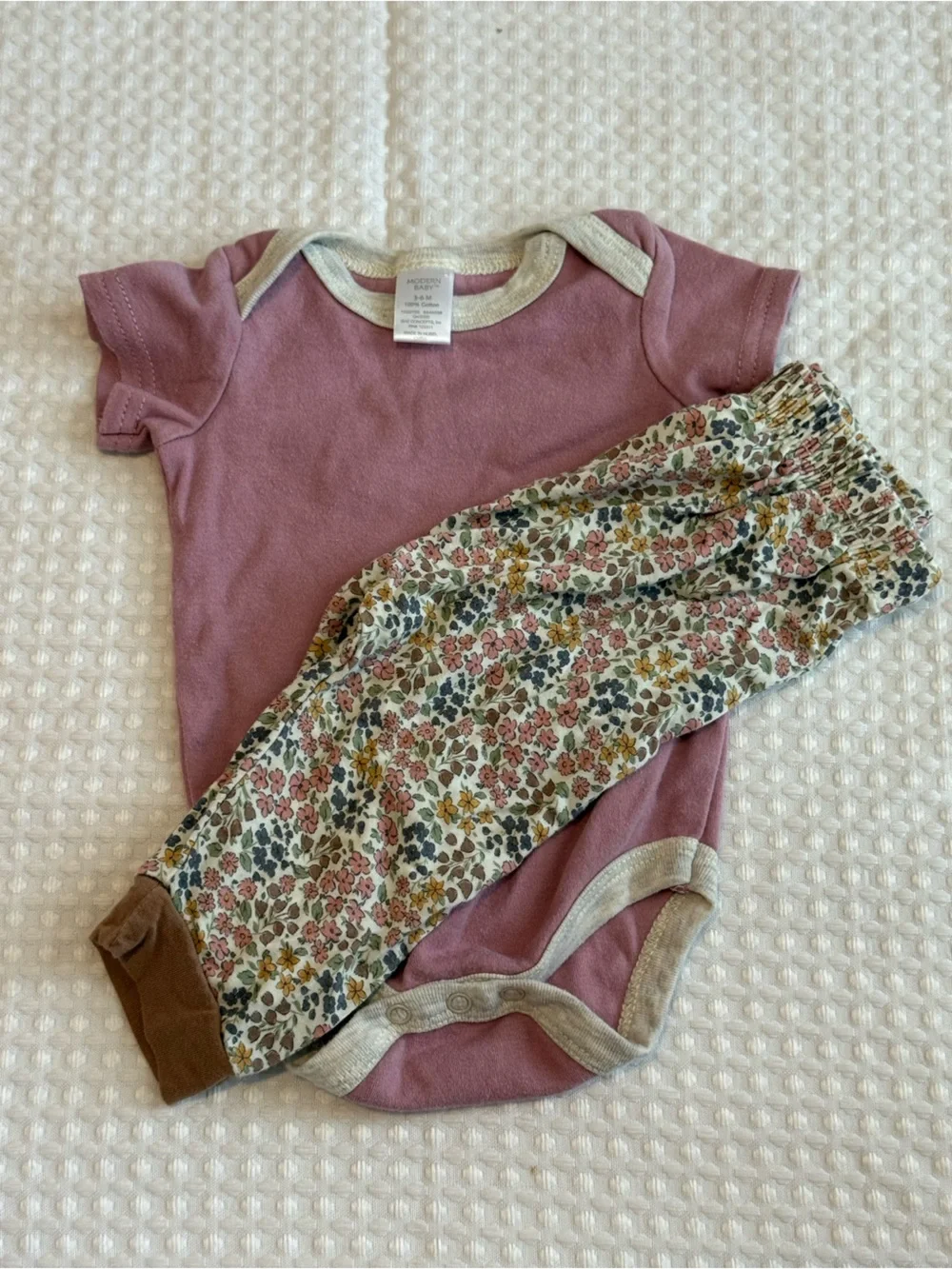 Mauve Pink Baby Bodysuit with Milkberry Floral Pants Set
